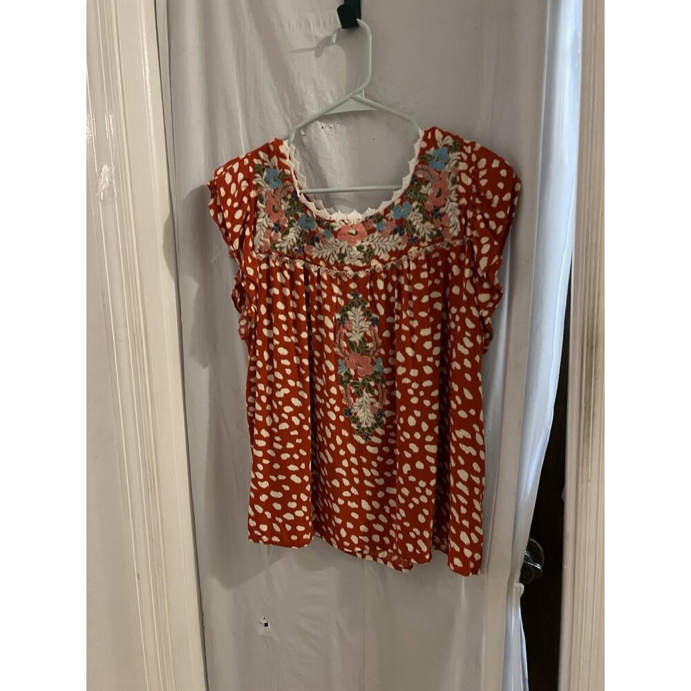 Good Juju Sedona Rust Floral Embroidered Peasant Top Sz Xl
